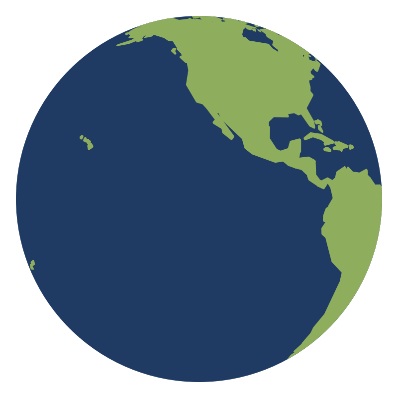 A simple, flat illustration of Earth shows North and South America, parts of Central America, and surrounding Pacific and Atlantic Oceans in green and dark blue tones—ideal for themes like global shipping or bunkering.