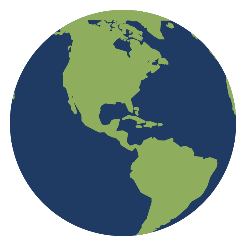 A simplified illustration of Earth showing North and South America, Central America, and parts of the Atlantic Ocean with green continents and dark blue oceans on a light gray background—ideal for visualizing global bunkering routes.